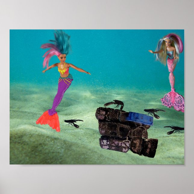 Póster Sirenas ayudando a las langostas. (Frente)