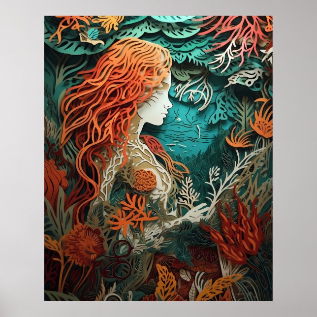 Póster Sirenas con corte de papel de efecto 3D (Frente)
