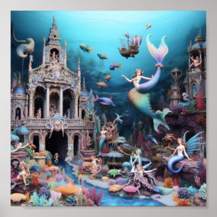 Póster Sirenas cortas y coloridas