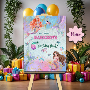 Póster Sirenas de purpurina rosa y púrpura Bienvenida a l