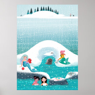 Póster Sirenas haciendo picnic con foca y bebé