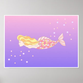 Póster Sirenas nadando en el mar profundo.