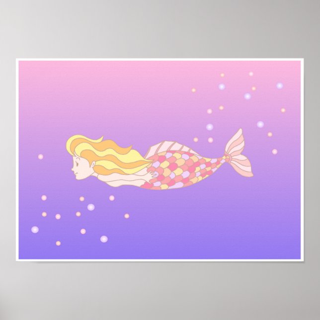 Póster Sirenas nadando en el mar profundo. (Frente)