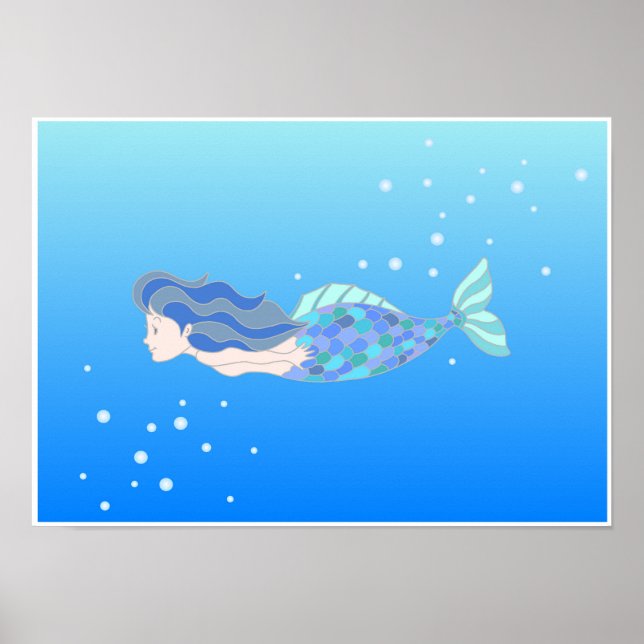 Póster Sirenas nadando en el mar profundo. (Frente)