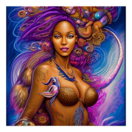 Póster Sirenas negras Melanin Mermaid Ocean Sea Fun