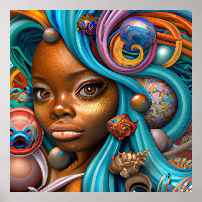 Póster Sirenas Negras Melanina Sirena Océano Mar Pez Dive (Frente)