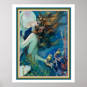 Póster "Sirenita con Perla" Art Deco de Henry Clive 16x20