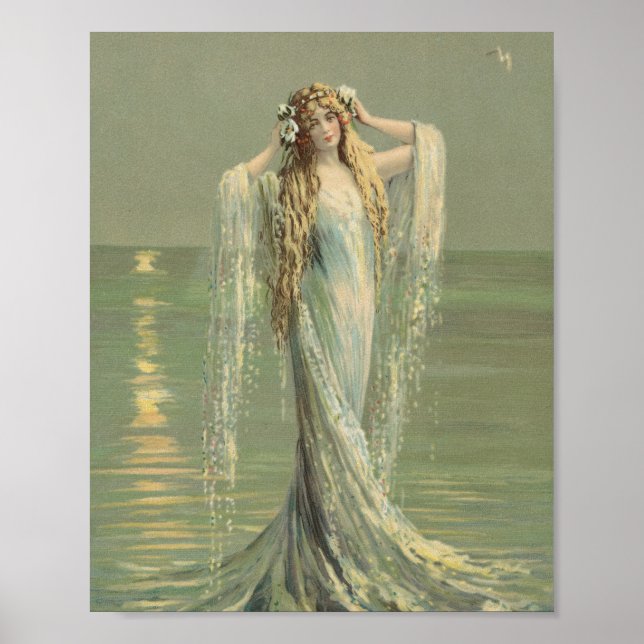 Póster Sirenita de criada de agua marina (Frente)