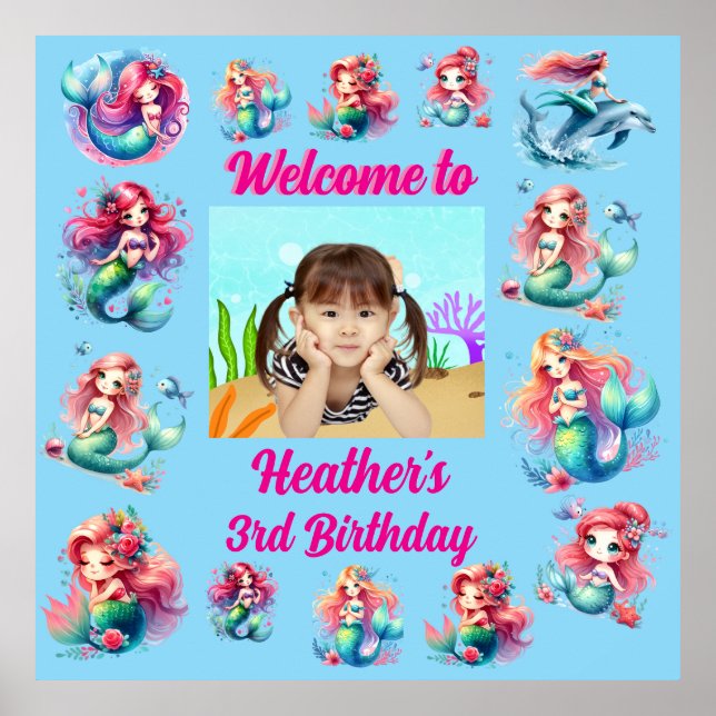Póster Sirenita mágica bajo el mar Niños Fiesta de cumple (Frente)