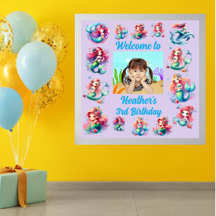 Póster Sirenita mágica bajo el mar Niños Fiesta de cumple