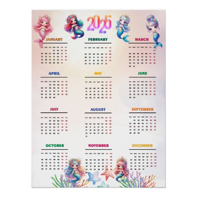 Póster Sirenita mágica del calendario 2025 (Anverso)