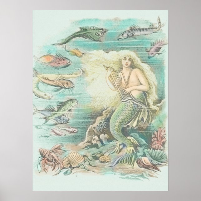 Póster Sirenita musical de época bajo el Fiesta del mar (Frente)