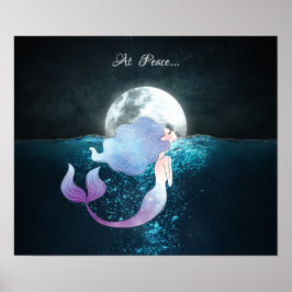 Póster Sirenita nadando en paz bajo la luna llena