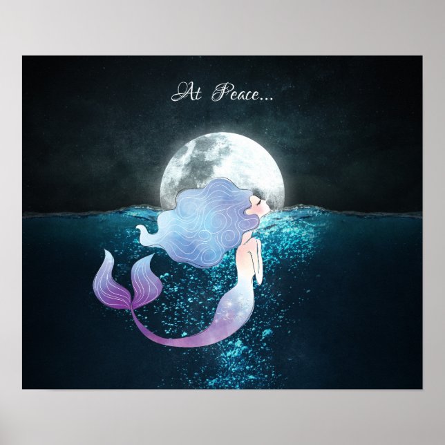 Póster Sirenita nadando en paz bajo la luna llena (Frente)