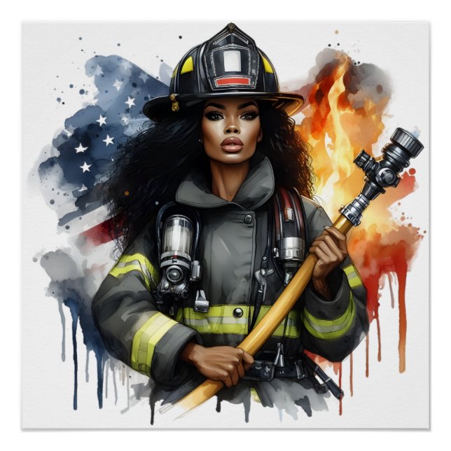 Póster Sista, luchadora de incendios afroamericana por tr (Anverso)