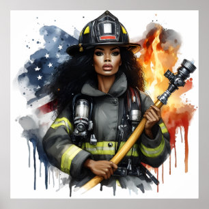 Póster Sista, luchadora de incendios afroamericana por tr