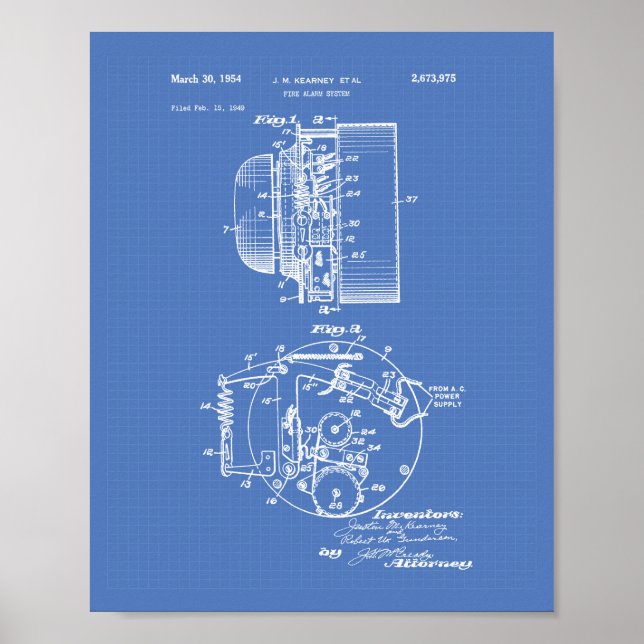 Póster Sistema de alarma contra incendios 1954 Patent Art (Frente)