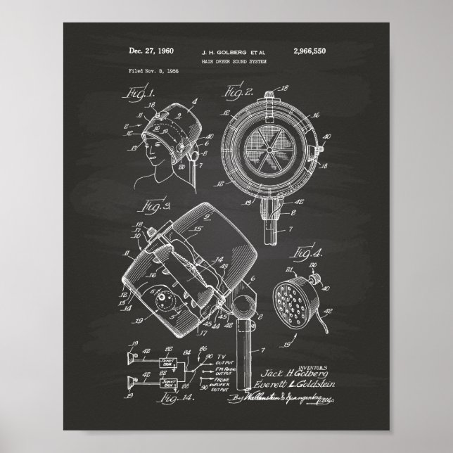 Póster Sistema de secador de pelo 1960 Patent Art Chalkbo (Frente)