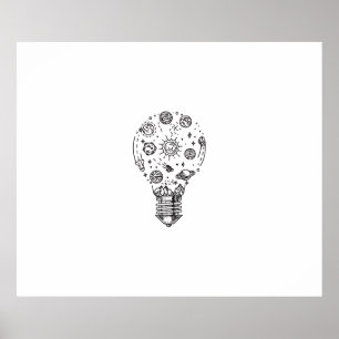 Póster Sistema solar Doodle en bombilla