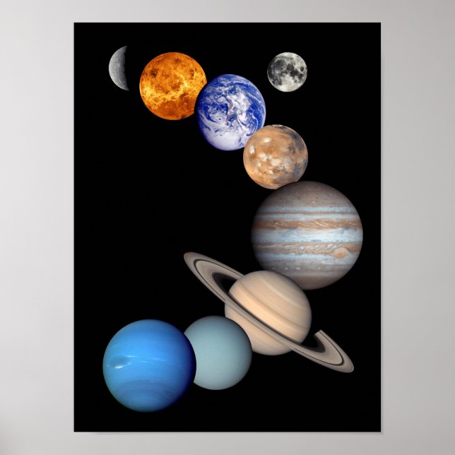 Póster Sistema solar Montaje Fotos del Planeta JPL (Frente)