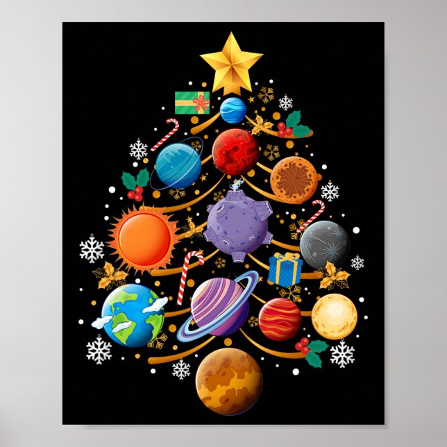 Póster Sistema solar planetas Navidad Árbol Astronomía na (Frente)