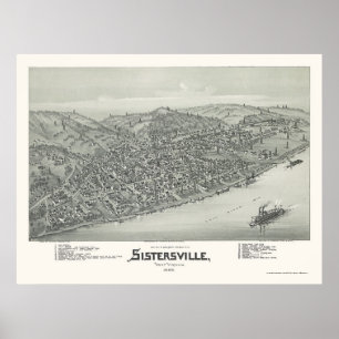 Póster Sistersville, mapa panorámico de WV - 1896