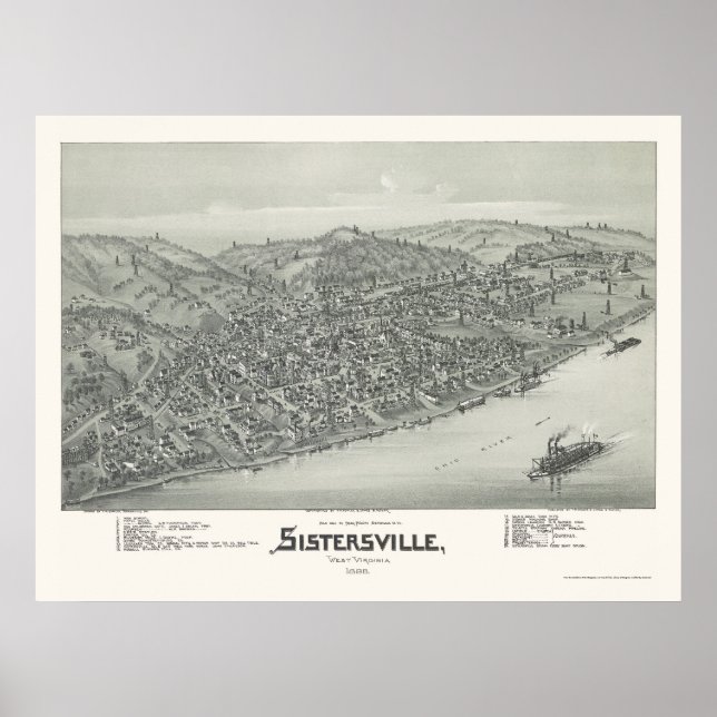 Póster Sistersville, WV Mapa Panorámico - 1896 (Frente)