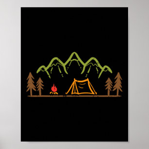 Póster Sitio de Acampada Carpas Árboles Montaña Minimalis