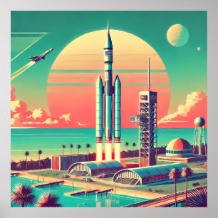 Póster Sitio de lanzamiento atómico futurista de la nueva