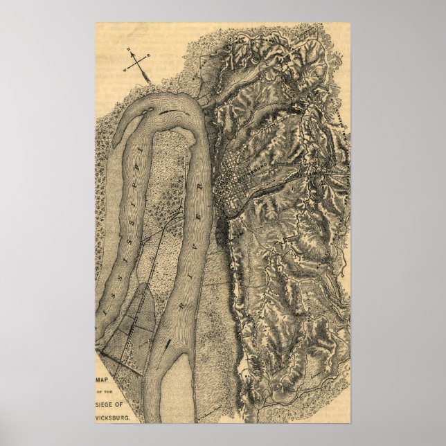 Póster Sitio de Vicksburg - Mapa Panorámico de la Guerra  (Frente)