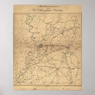Póster Sitio de Vicksburg - Mapa Panorámico de la Guerra 