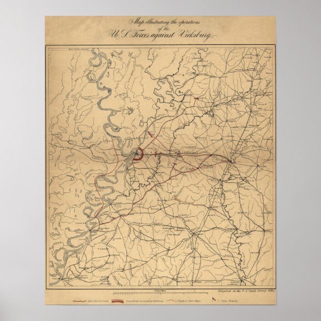 Póster Sitio de Vicksburg - Mapa Panorámico de la Guerra  (Frente)