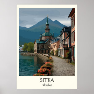 Póster Sitka Alaska Pueblo Histórico del Frente Marítimo