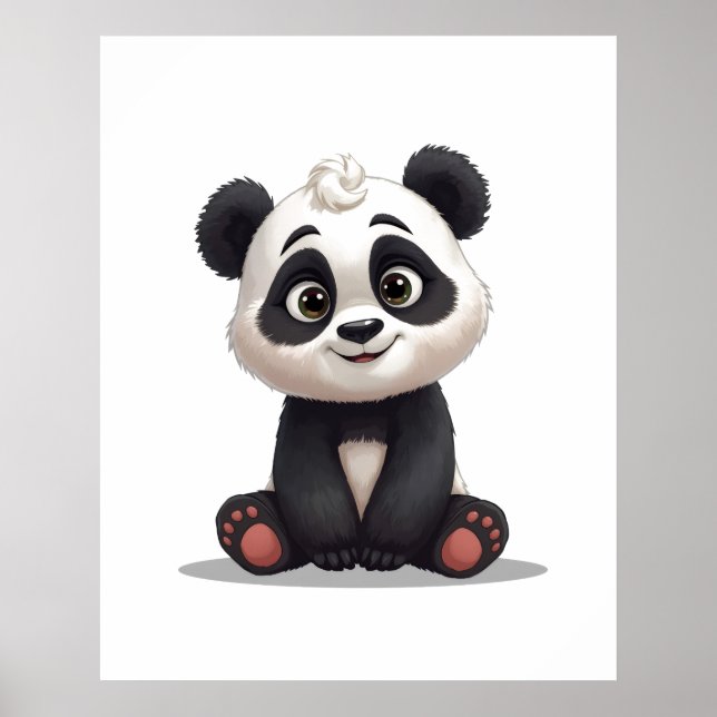 Póster Sitting Panda Bear Cartoon Illustration Artwork (Frente)