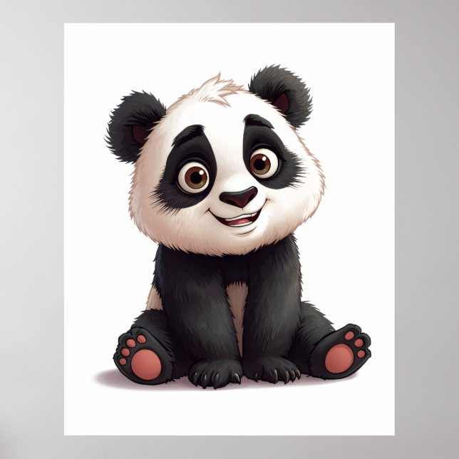 Póster Sitting Panda Bear Cartoon Illustration Artwork (Frente)
