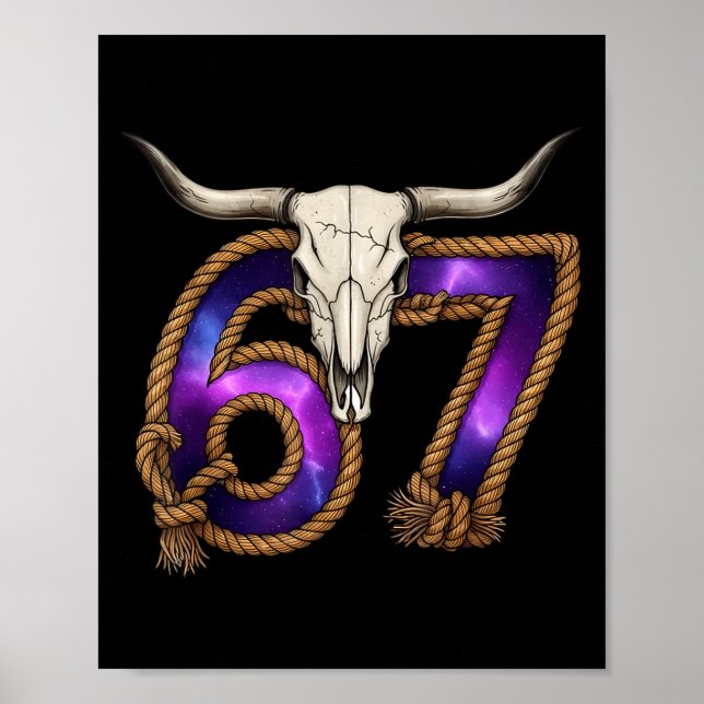 Póster Six Seven 67 Meme Funny Western Cowboy Bull Skull  (Frente)
