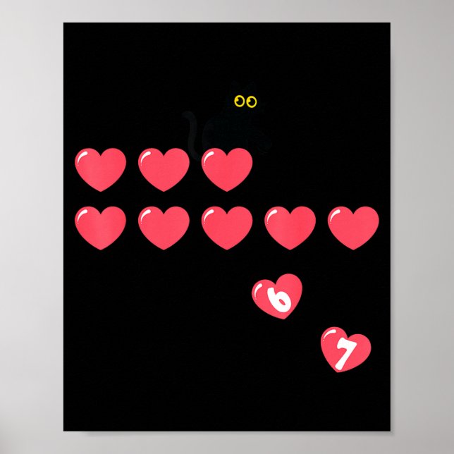 Póster Six Seven Black Cat Knocking Off Hearts Funny 67 V (Frente)