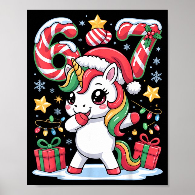 Póster Six Seven Christmas Unicorn Meme Funny Cute Holida (Frente)