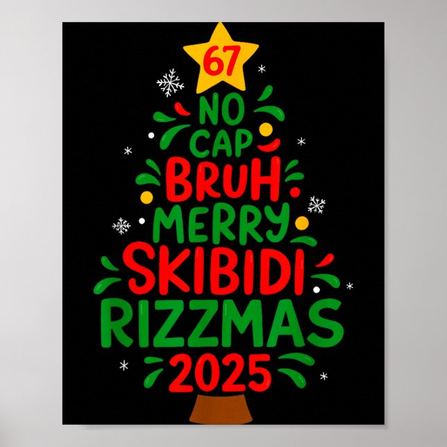 Póster Six Seven Xmas Tree 67 No Cap Bruh Meme 6 7 Christ (Frente)