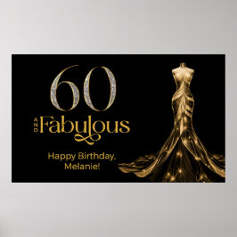 Póster Sixty and Fabulous Gold Dress Black 60th Birthday