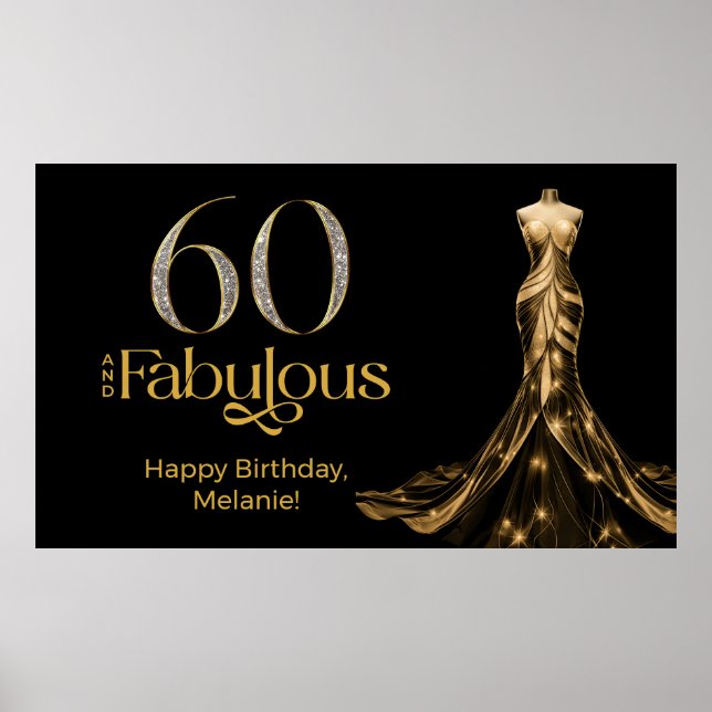 Póster Sixty and Fabulous Gold Dress Black 60th Birthday (Frente)