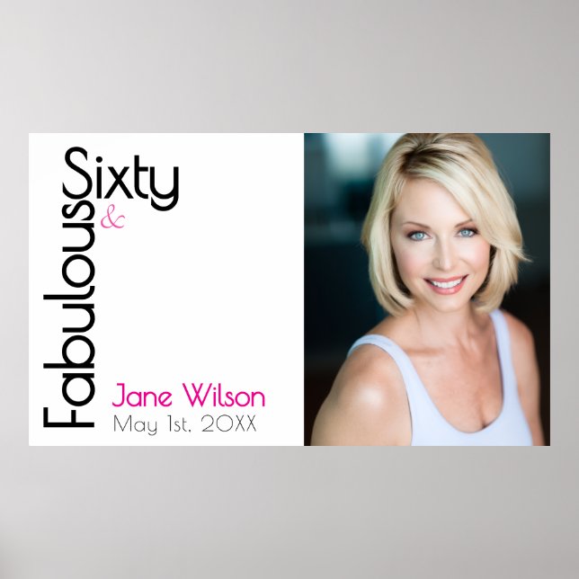Póster Sixty Fabulous Birthday Chic Pink & Black (Frente)