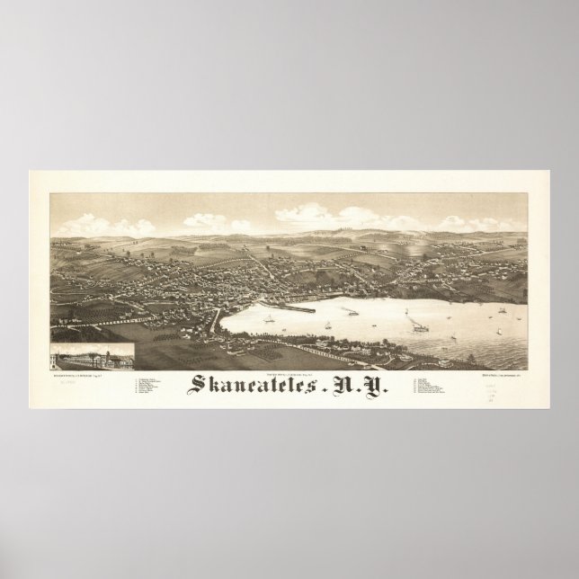Póster Skaneateles 1884, NY Birds Eye View Panoramic Map (Frente)