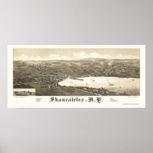 Póster Skaneateles, mapa panorámico de NY - 1884