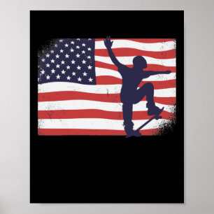 Póster Skateboard de bandera estadounidense