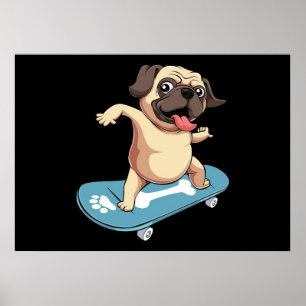 Póster Skateboard Pug Skateboarding