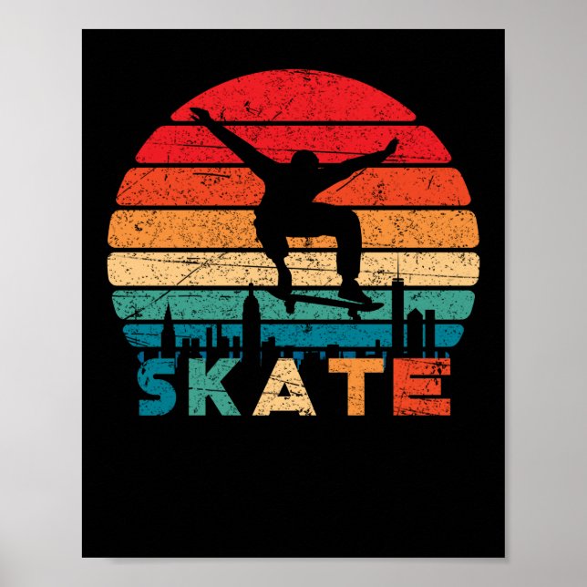 Póster Skateboard Retro Vintage Skateboarding Sunset (Frente)