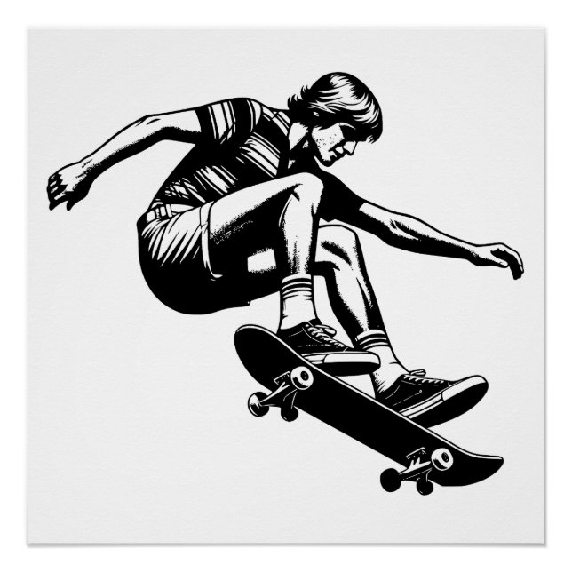 Póster Skateboarder Black and White de los años 70 (Anverso)
