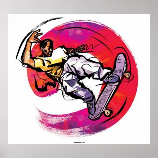Póster Skateboarder con Poster de fondo colorido (Frente)