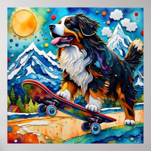 Póster Skateboarding Bernese Mountain Dog